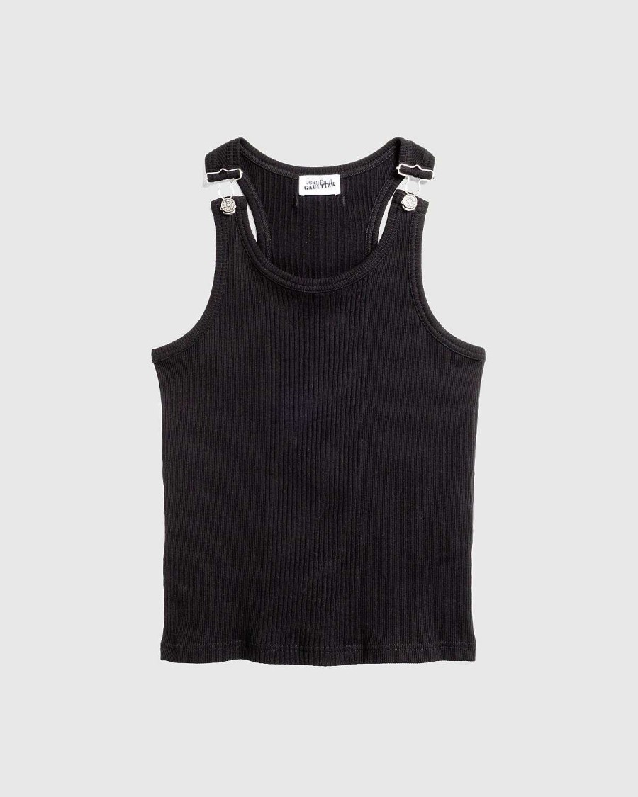 T-Shirts | Jean Paul Gaultier Ribbet Tank Top Med Overall Spaender Sort