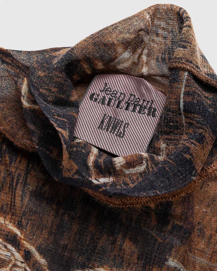 Strik | Jean Paul Gaultier Hojhalset Langaermet Printet Traetop Brun/Ecru