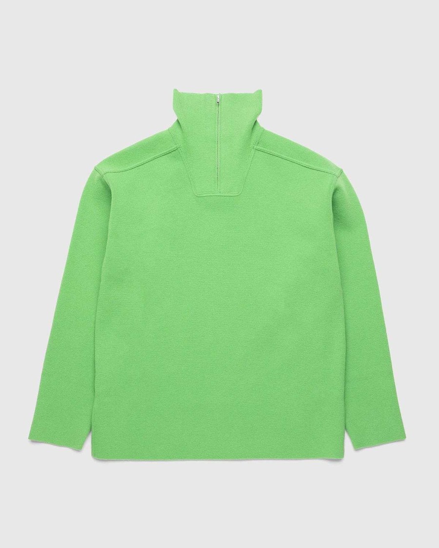 Strik | Auralee Kraftig Milano Rib Strik Med Lynlas Rullekrave Gron