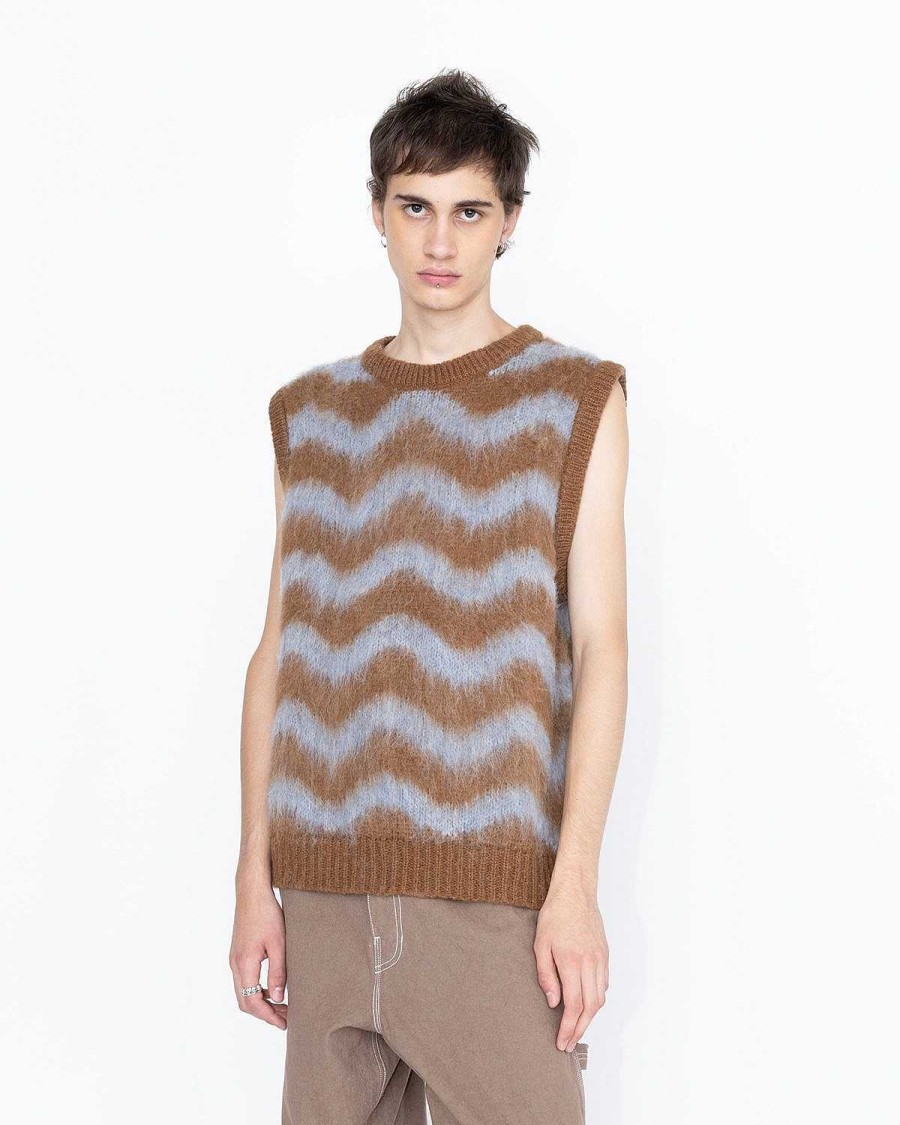Strik | Highsnobiety HS05 Alpaca Fuzzy Wave Sweater Vest Lysebla/Brun