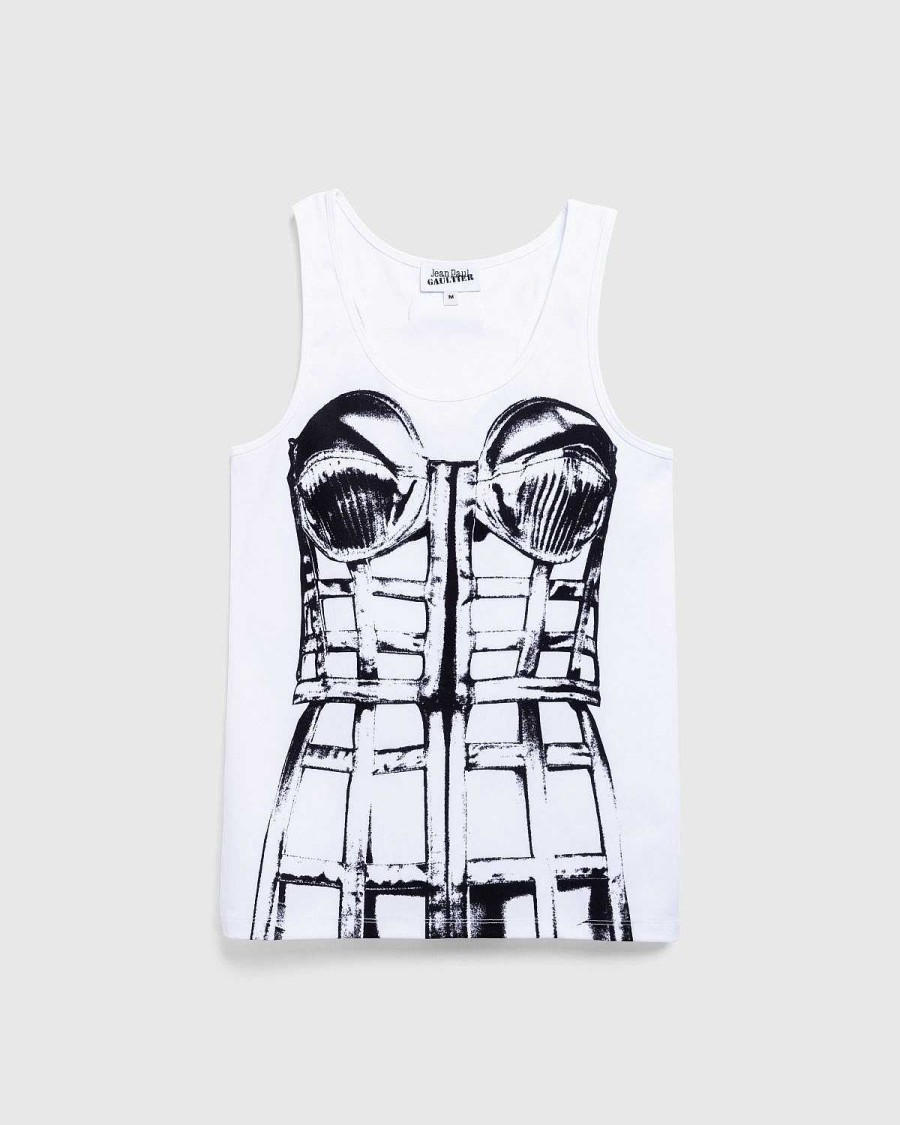 T-Shirts | Jean Paul Gaultier Jersey Top Trykt Cage Trompe L'Oeil Hvid/Sort