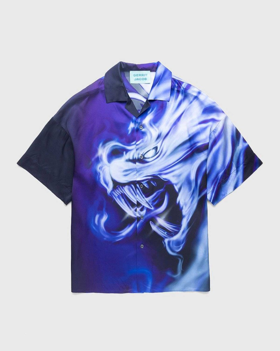 Skjorter | Gerrit Jacob Satin Print Skjorte Lilla