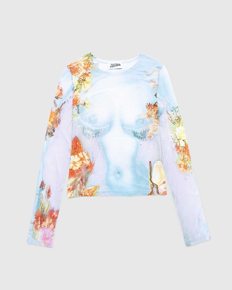 T-Shirts | Jean Paul Gaultier Body Flower-Print Mesh Top Bla