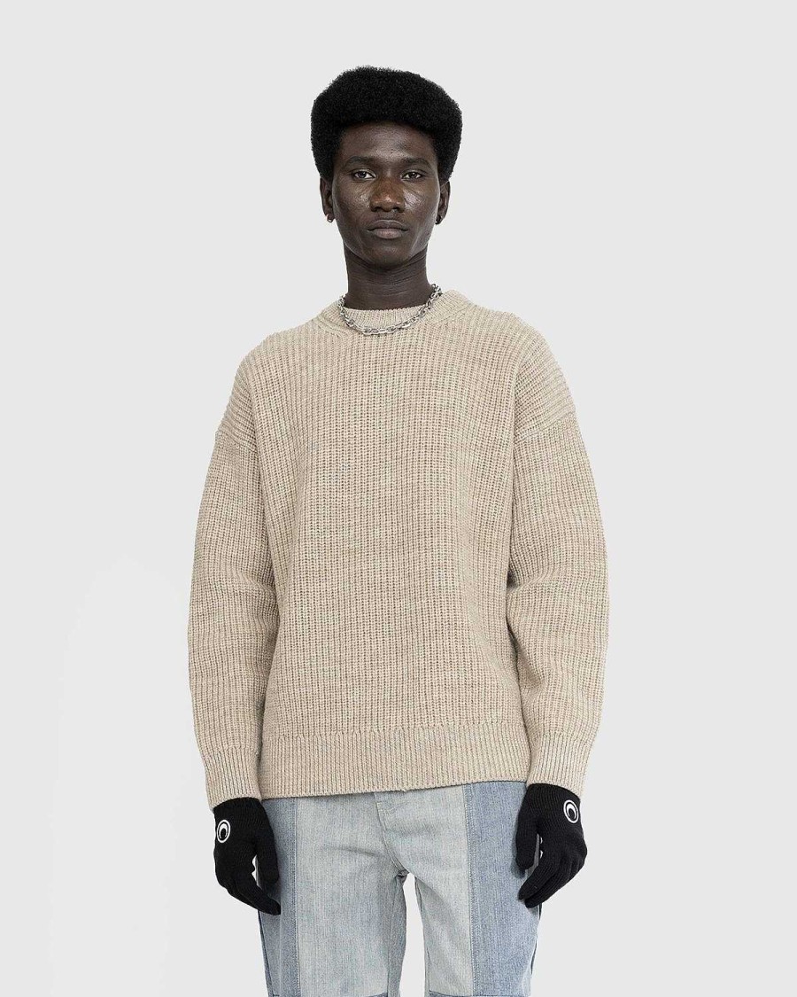 Strik | Marine Serre Uld Og Fluffy Strik Pullover Med Rund Hals Beige