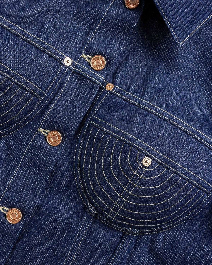 Overtoj | Jean Paul Gaultier Denimjakke Med Kontrastsyninger Madonna Inspireret Indigo/Tabac