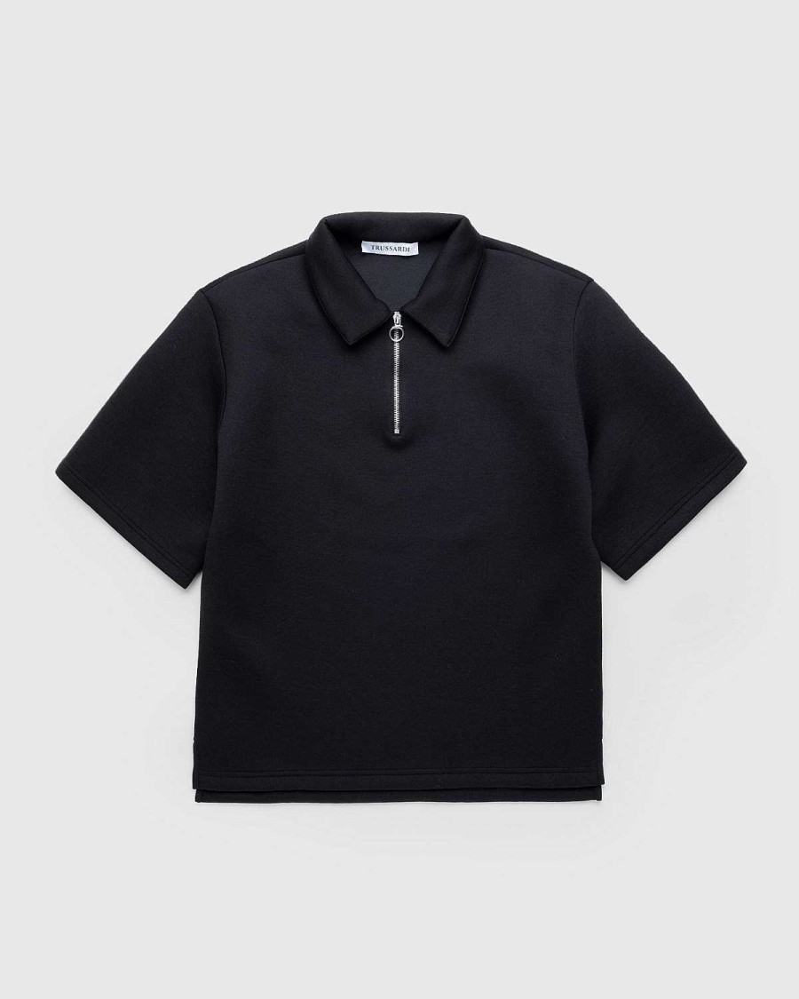T-Shirts | Trussardi Scuba Polo Sort Med Kvart Lynlas