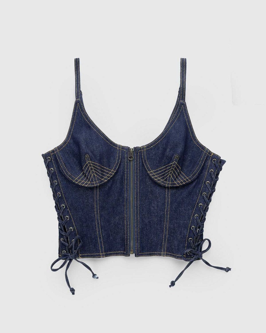 T-Shirts | Jean Paul Gaultier Topstitch Korset Indigo