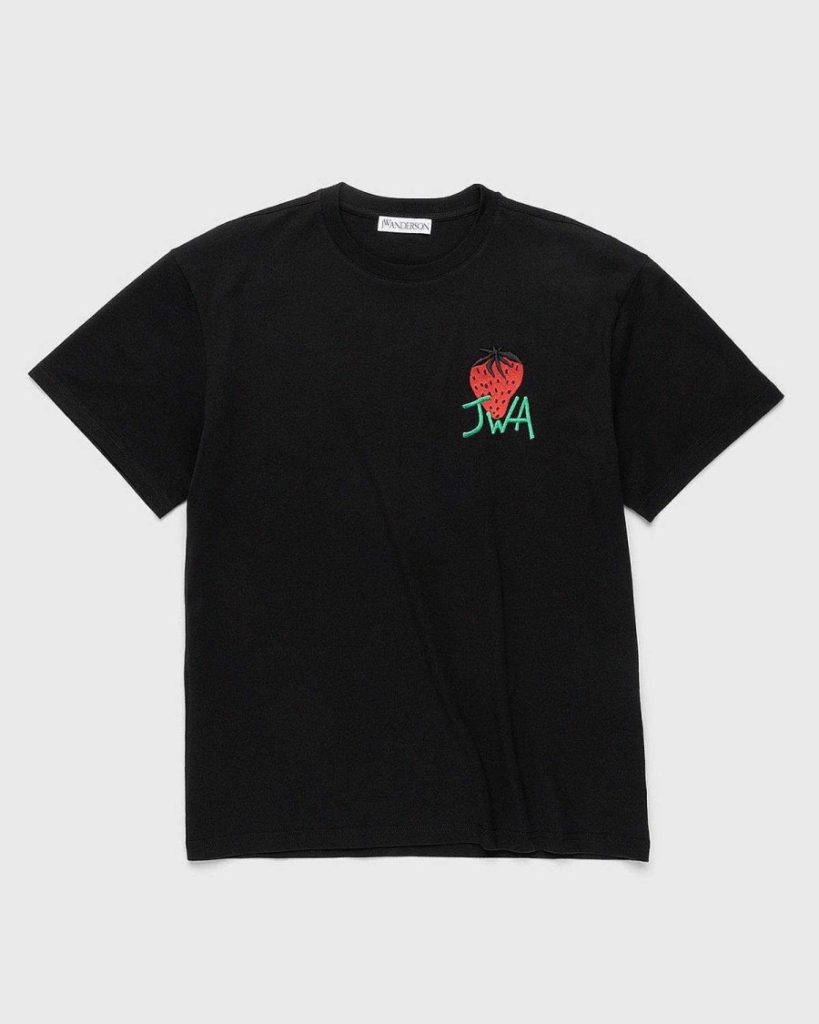T-Shirts | J.W. Anderson Broderet Jordbaer Jwa T-Shirt Sort