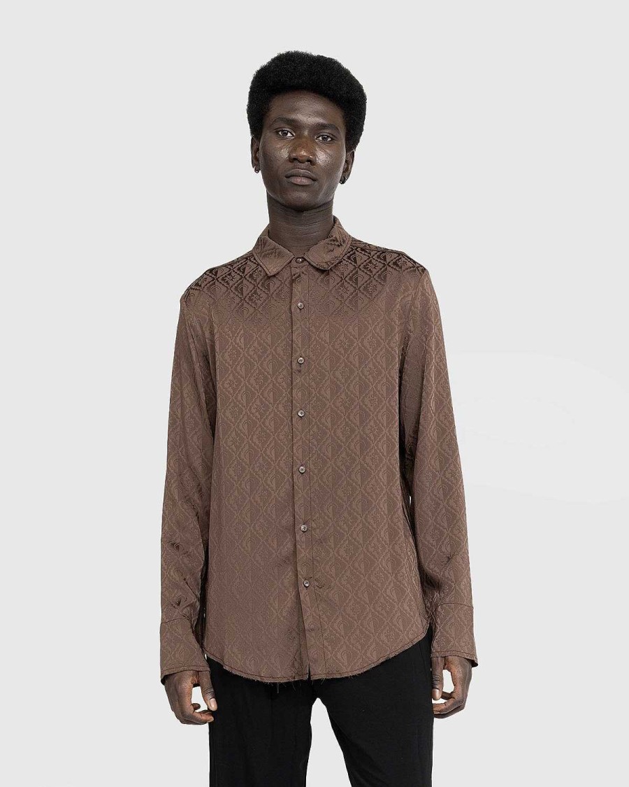 Skjorter | Marine Serre Moon Diamant Satin Jacquard Bluse Brun
