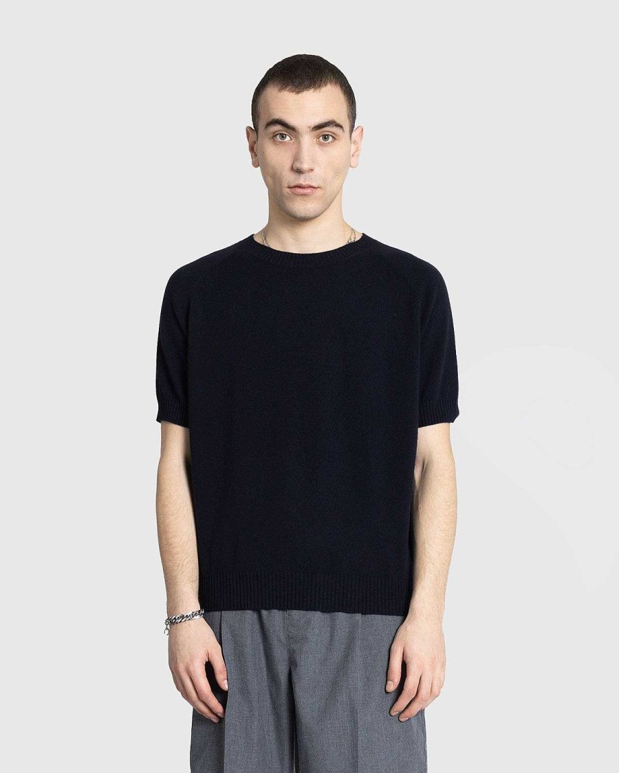 Strik | Meta Campania Collective Jack Crew Neck Cashmere Kortaermet Sweater Midnatsbla
