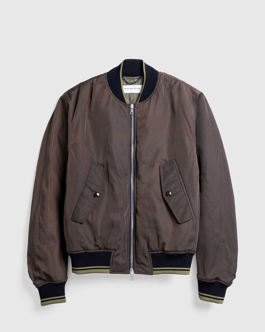 Overtoj | Dries van Noten Bomberjakke Med Lynlas Bagpa. Brun
