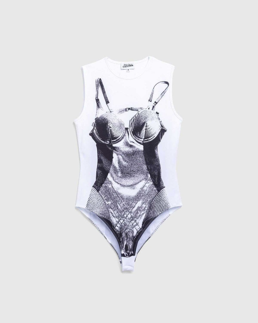 T-Shirts | Jean Paul Gaultier Jersey Body Printet Madonna Corset Trompe L'Oeil Hvid/Sort