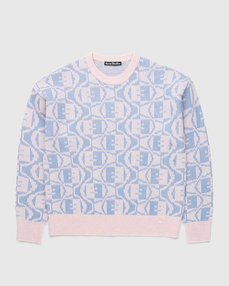 Strik | Acne Studios Jacquard Crew Neck Jumper Falmet Pink Melange/Lysebla
