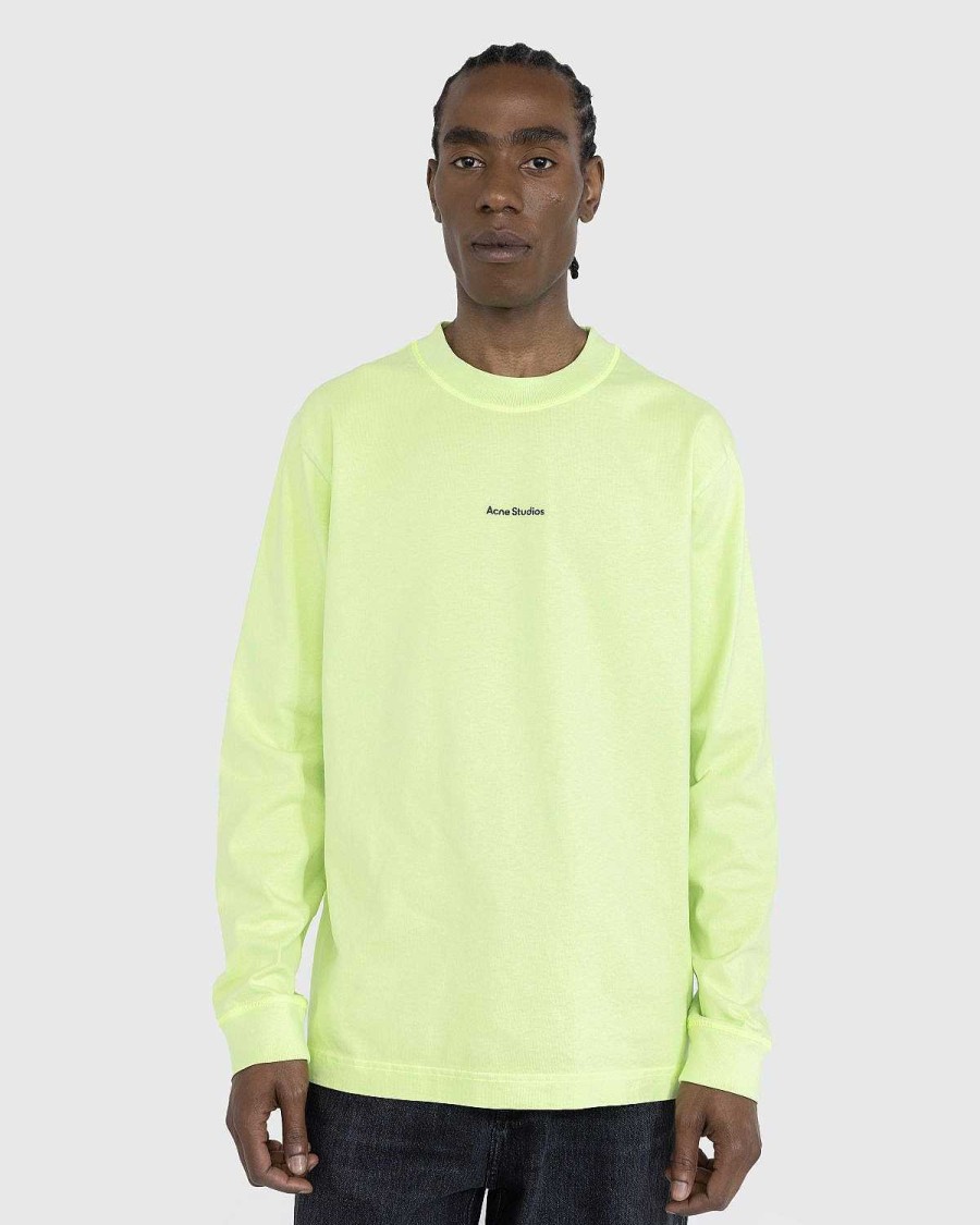 T-Shirts | Acne Studios Okologisk Bomuld Logo Langaermet T-Shirt Fluo Gron