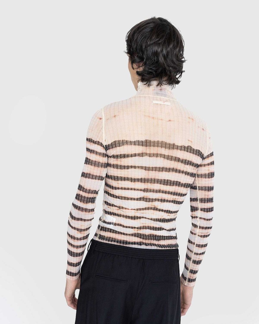 Strik | Jean Paul Gaultier Hojhalset Langaermet Printet Stribet Top Ecru/Brun