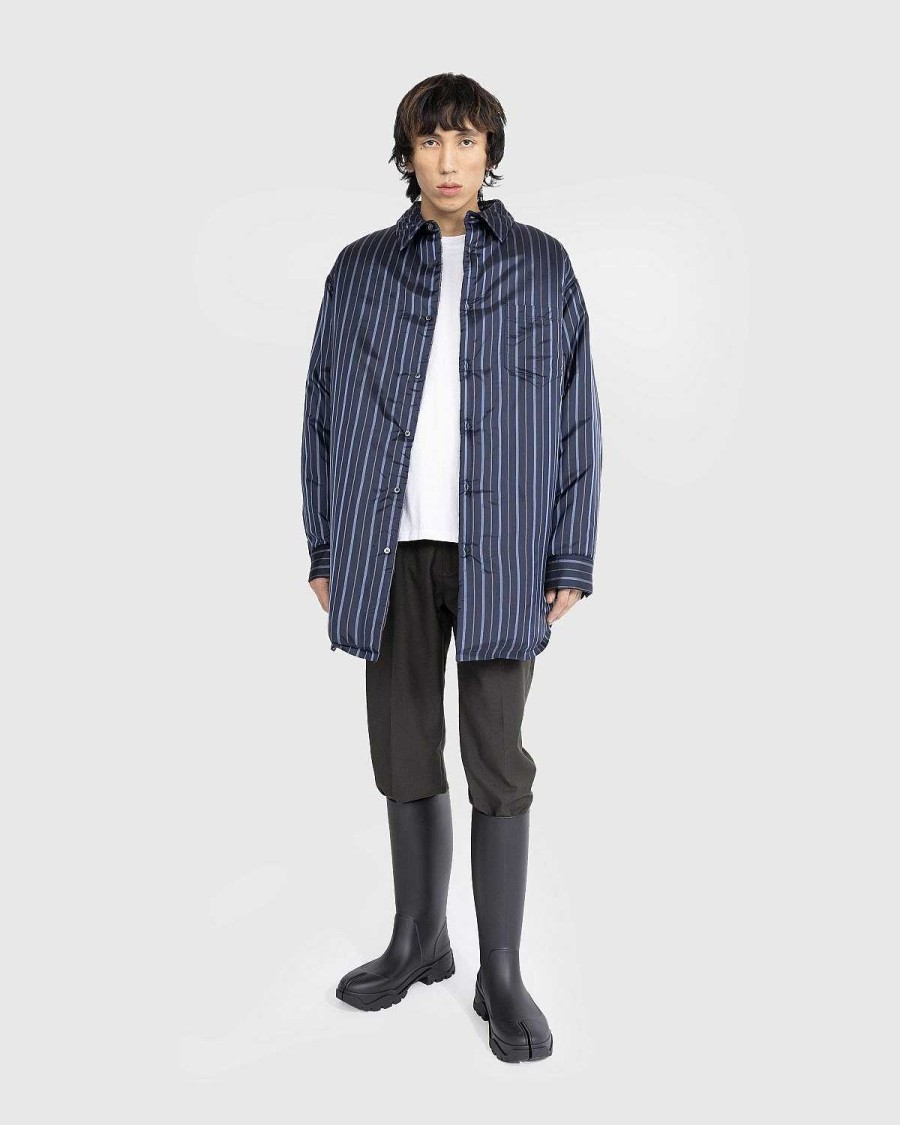Skjorter | Maison Margiela Polstret Stribet Skjorte Marinebla