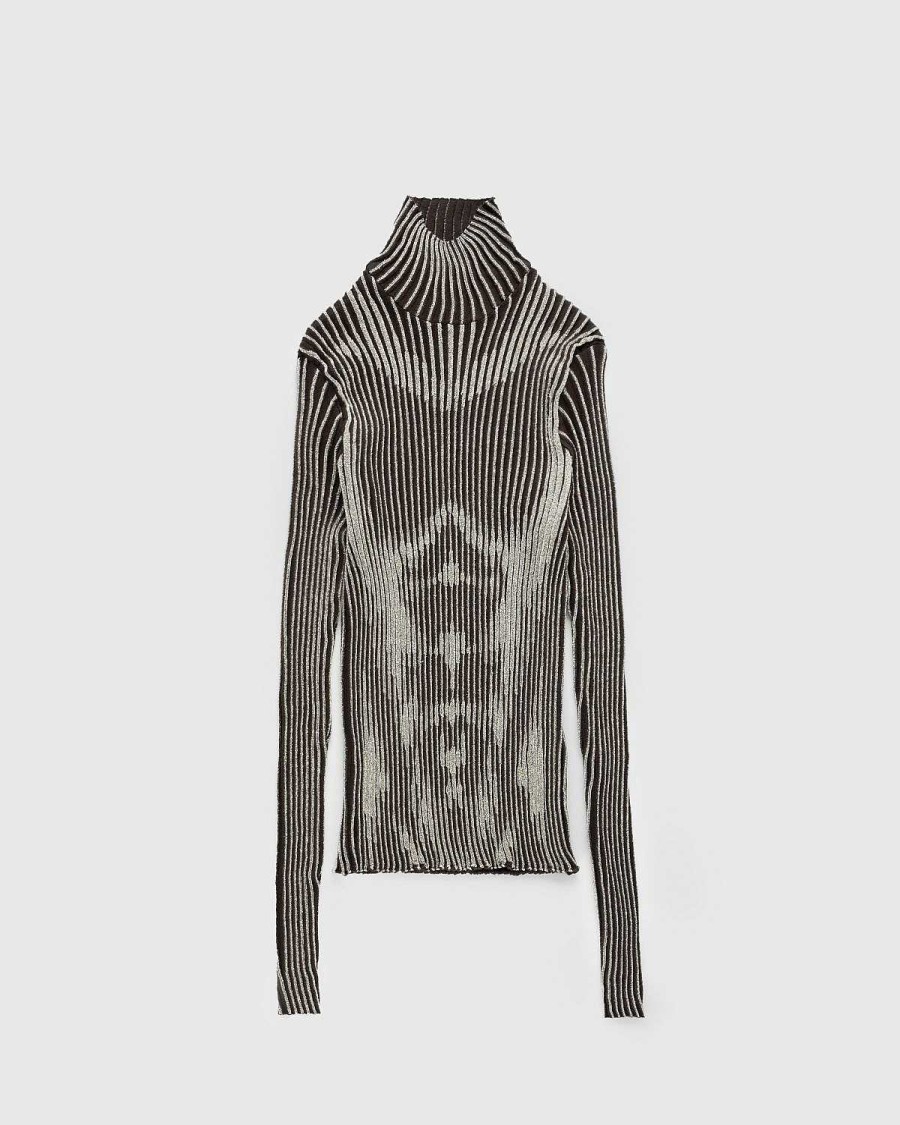 Strik | Jean Paul Gaultier Trompe L'Oeil Lurex Langaermet Brun/Solv