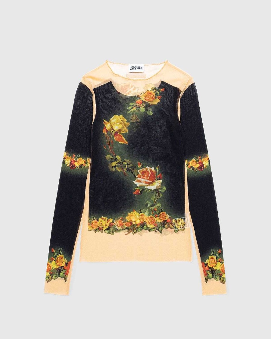 T-Shirts | Jean Paul Gaultier Lange Aermer Med Rund Hals "Fleurs Petit Grand" Beige