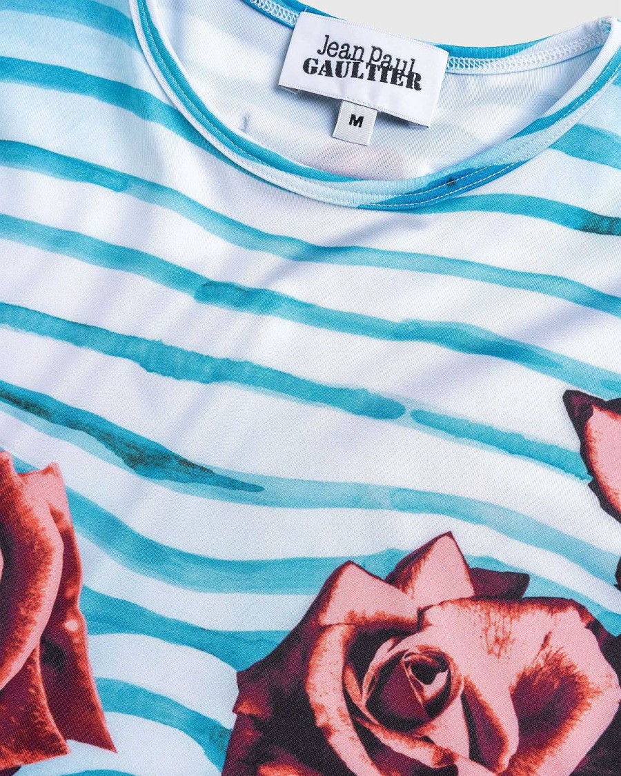 T-Shirts | Jean Paul Gaultier Jersey Langaermet Top Trykt Blomsterkrop Morphing Bla/Rod/Hvid