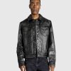 Overtoj | Guess USA Gusa Distressed Leather Trucker Jet Black Multi