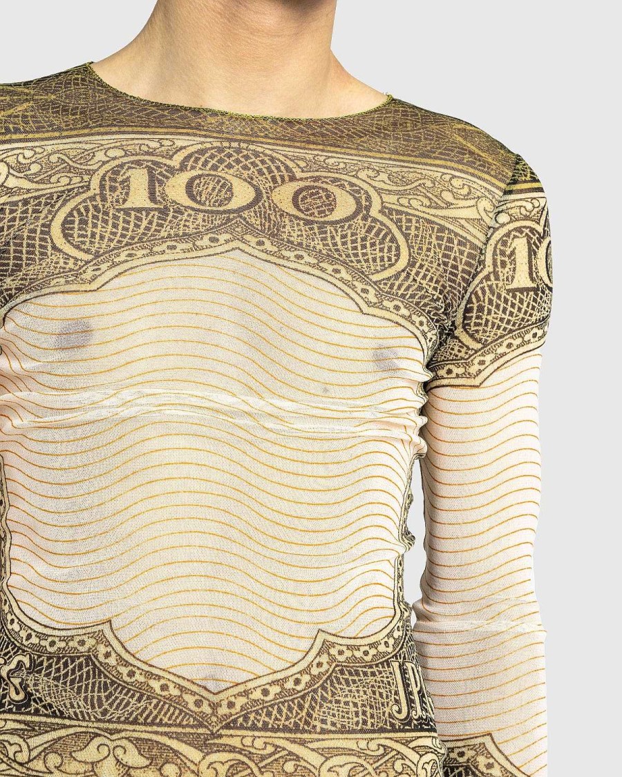 T-Shirts | Jean Paul Gaultier Langaermet Mesh Top Printet Cartouche Gron/Ecru/Sort/Orange